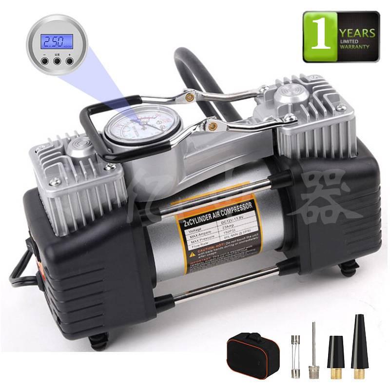 Digital vehicle -carrier inflatable pump dual -cylinder single -bar convenience type car electric tire pump numeric tire pressure 12V