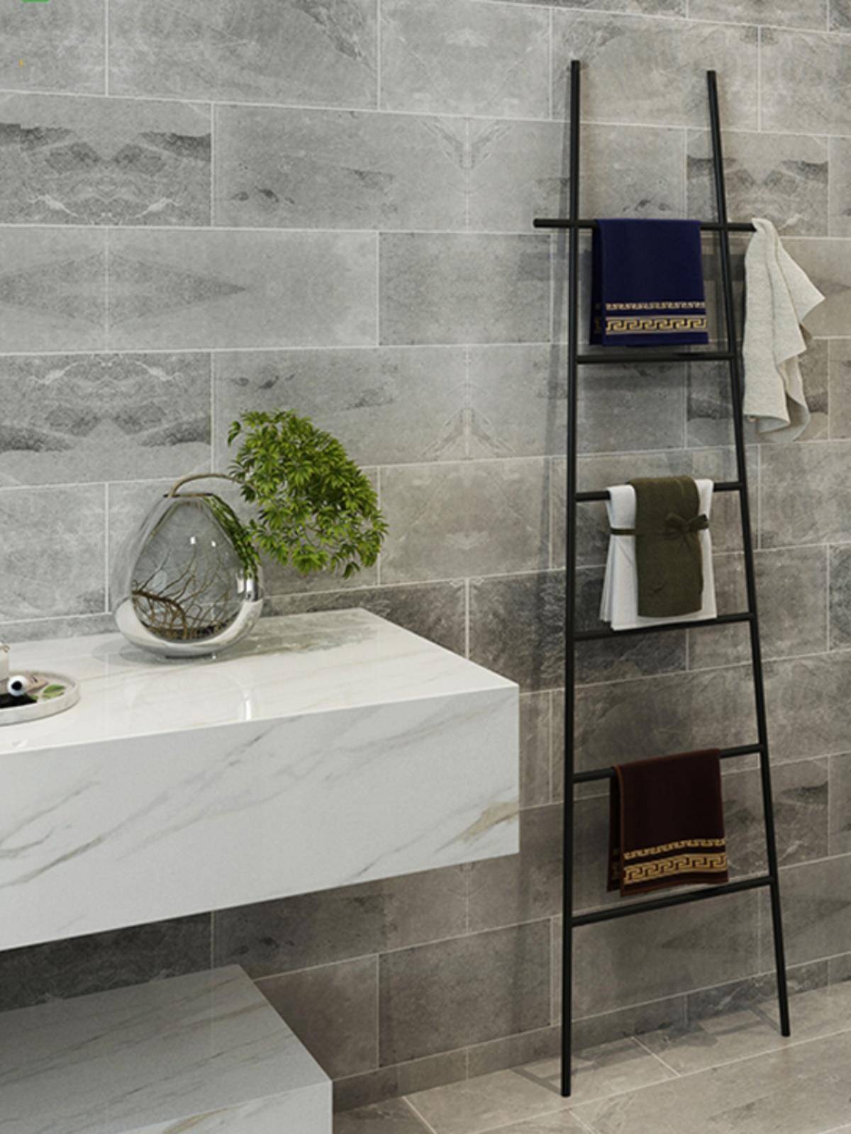 Nordic ladder towel rack landing -free punch -free bathroom shelf bathroom rack storage rack hanging hanger black