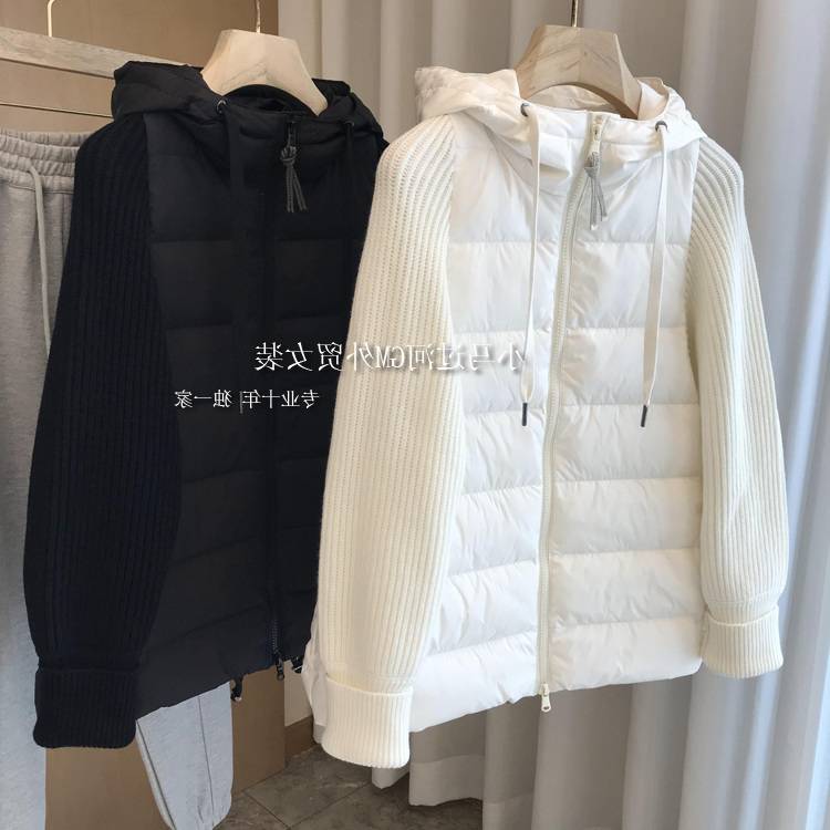 High recognition!Looking back, BAO table ~ niche design Bai Gao High -warm hooded knitted stitching down jacket women