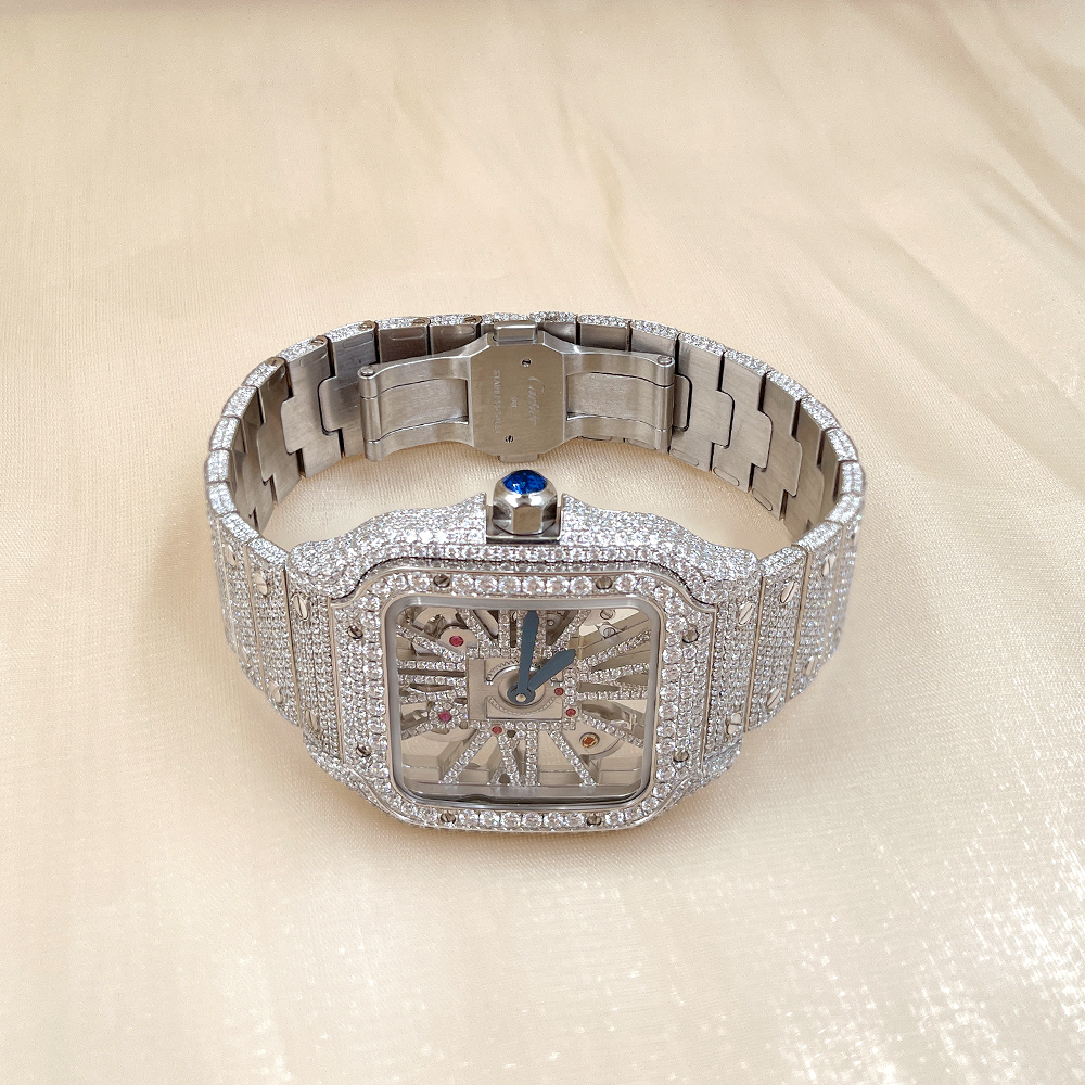 VVS High -quality Mosan Diamond inlaid Men's Watch DIY color pointer dial white.