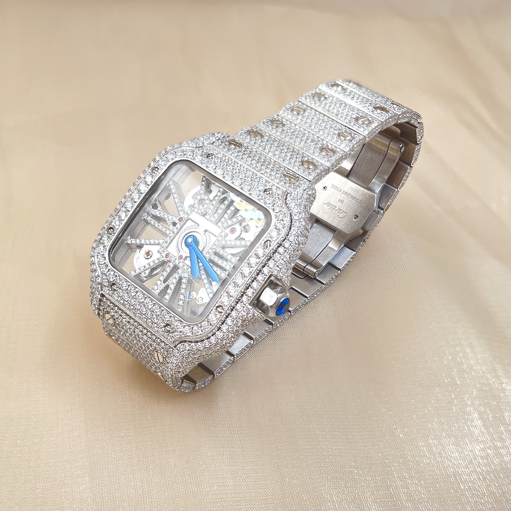 VVS High -quality Mosan Diamond inlaid Men's Watch DIY color pointer dial white.