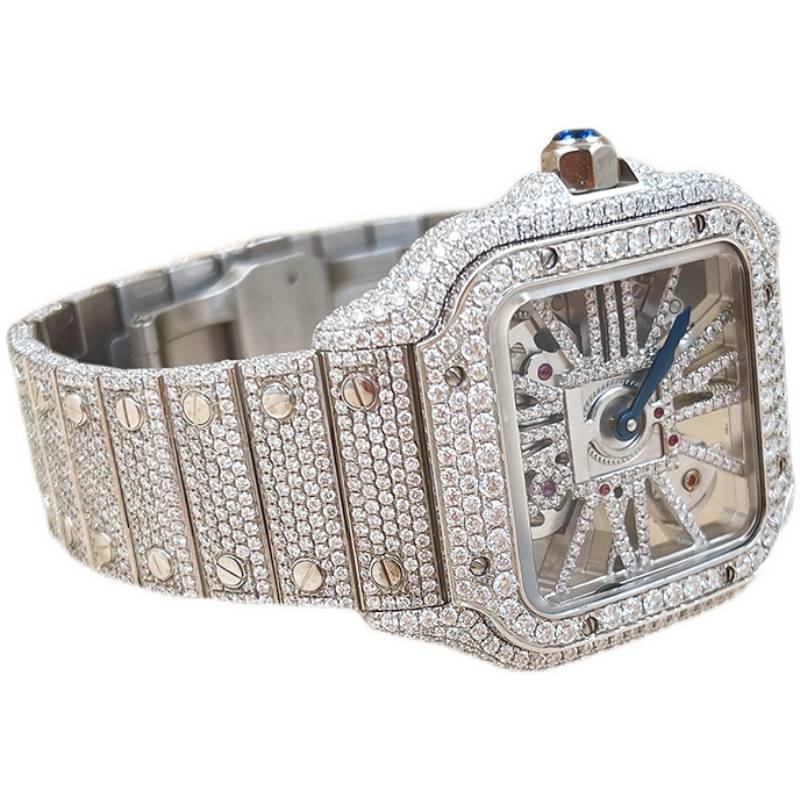 VVS High -quality Mosan Diamond inlaid Men's Watch DIY color pointer dial white.