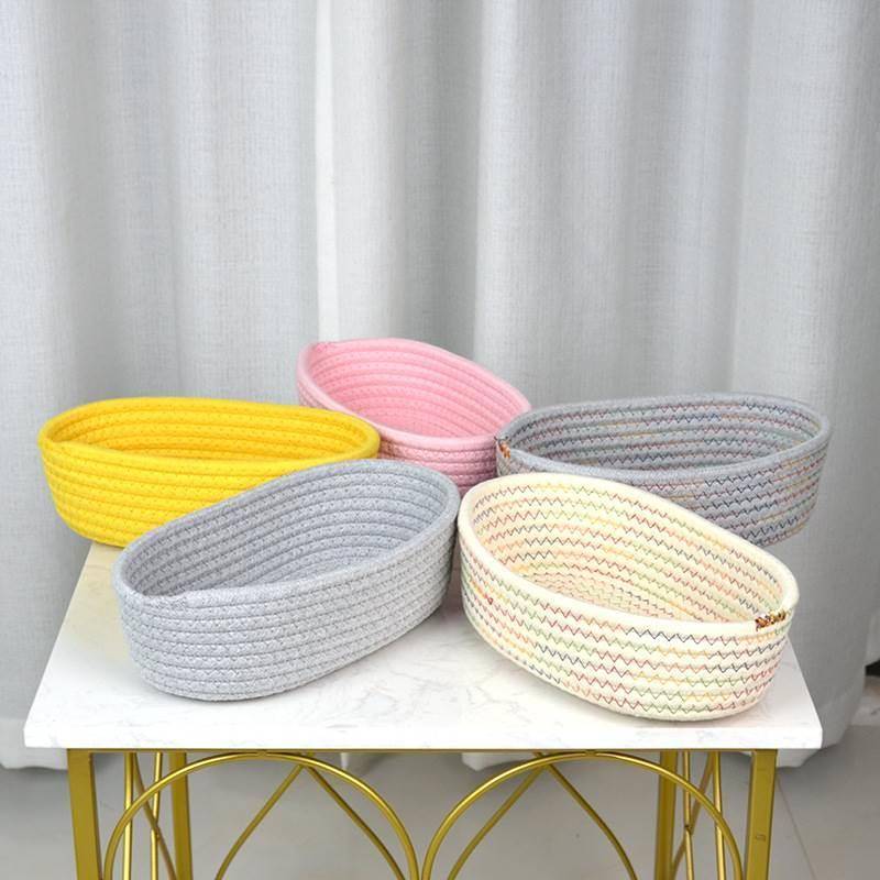 Cotton rope woven oval -shaped storage basket, home simple, modern snack cosmetics desktop storage basket sorting the basket