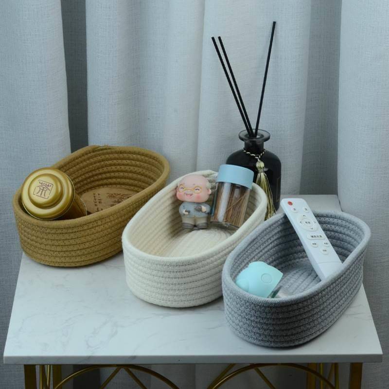 Cotton rope woven oval -shaped storage basket, home simple, modern snack cosmetics desktop storage basket sorting the basket