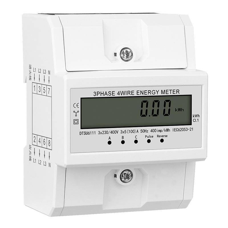 Three -phase four -line English export 4P guide rail -type high -power number showing meter micro -orbit card electricity meter
