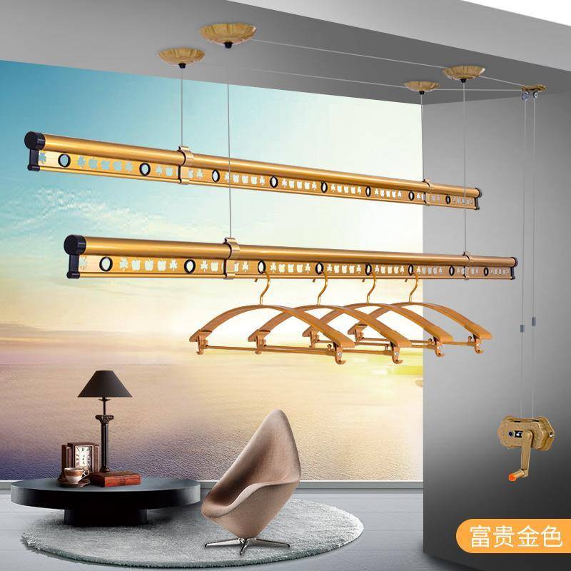 The balcony hand shakes and lifts the drying rack double -rod type drying rack plus tendons and thick indoor drying rod automatic cold clothing rack
