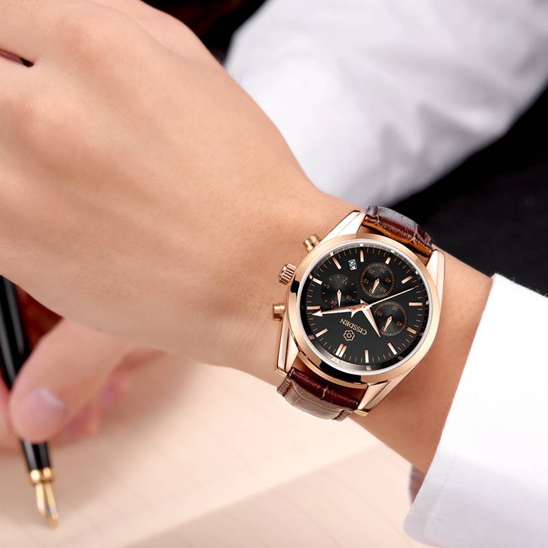 Genuine European and American fashion men's belt quartz watches luminous waterproof new watch student men's watch