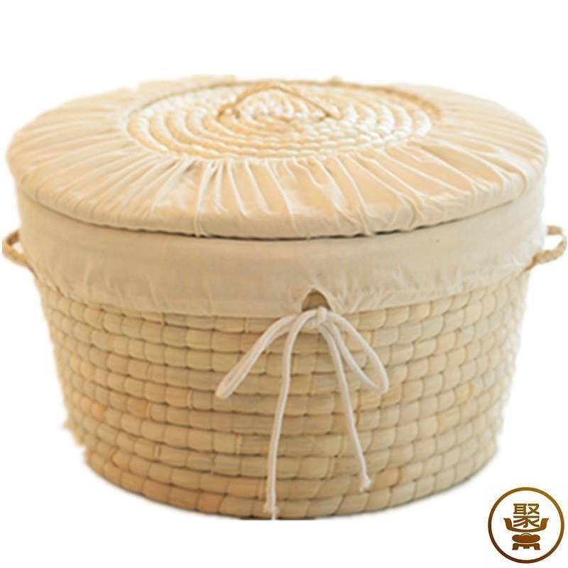 Hand -woven straw cottage grass worship warming basket with steamed bun bun big cakes, bun head baskets, razor, rice covering