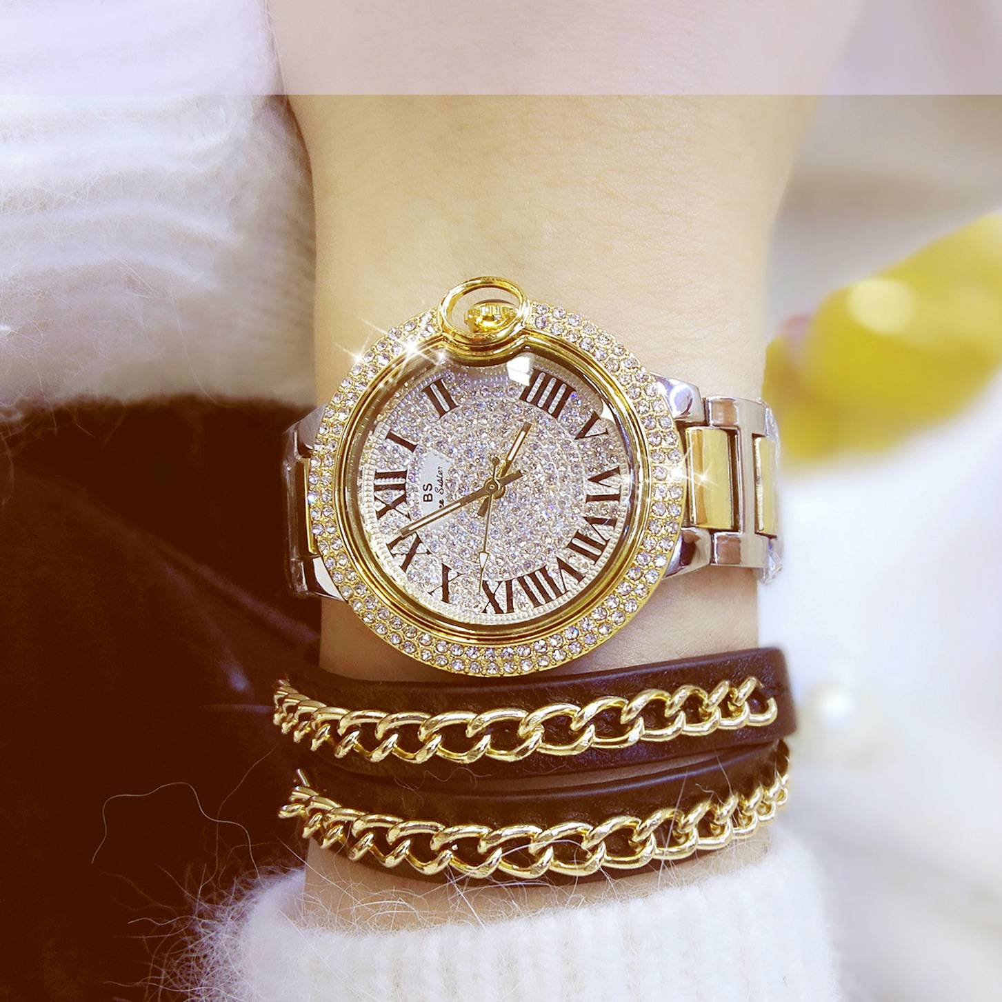Trendy Net Red Senior Student Student New Hot Watch Links Custom Full Diamond Brand Women's Watch Genuine