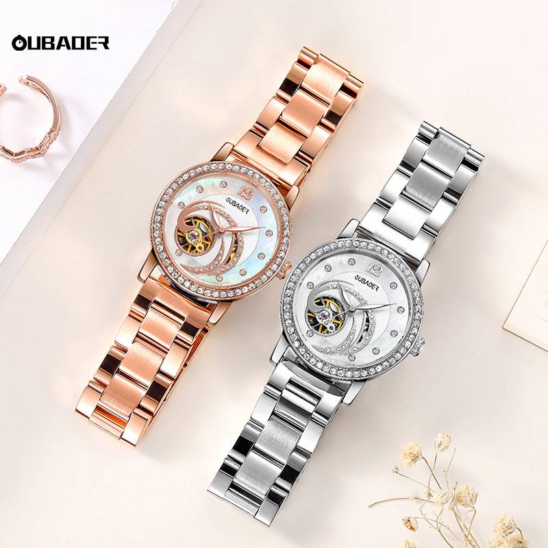 Aubeer brand inlaid diamond hollow mechanical watch Fashionable and elegant ladies watch live explosion model sending female watches