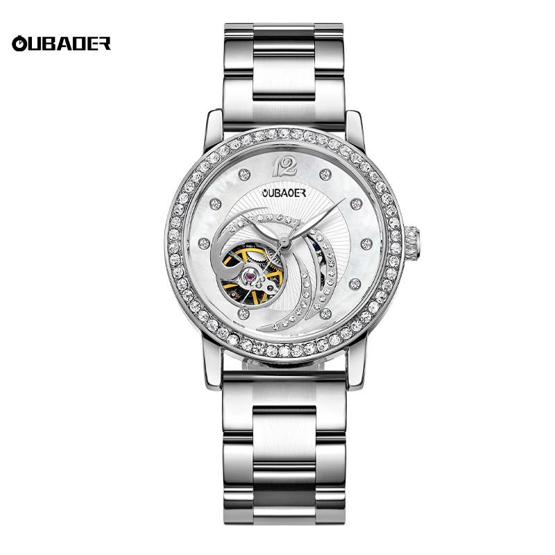 Aubeer brand inlaid diamond hollow mechanical watch Fashionable and elegant ladies watch live explosion model sending female watches
