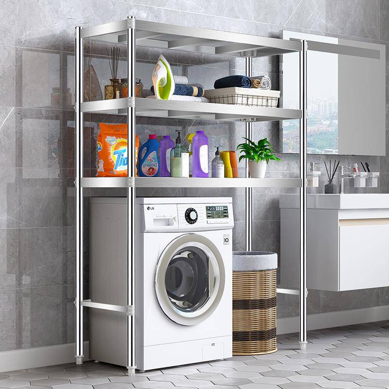Bathroom drum washing machine above the balcony storage shelf stainless steel stain -storage household landing multi -layer