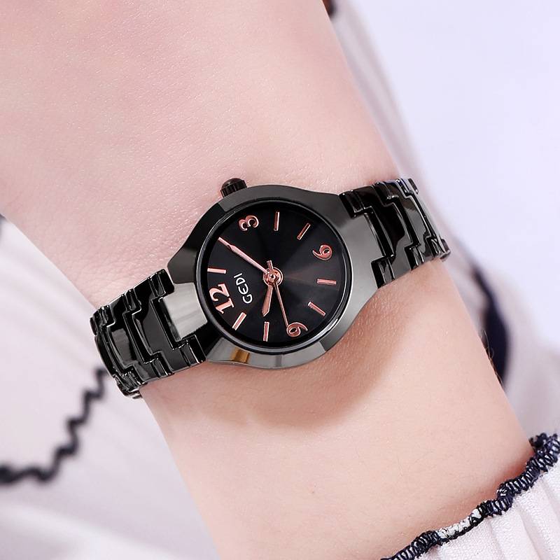 GEDI explosion black steel casual student watch fashion small and waterproof ladies quartz watches