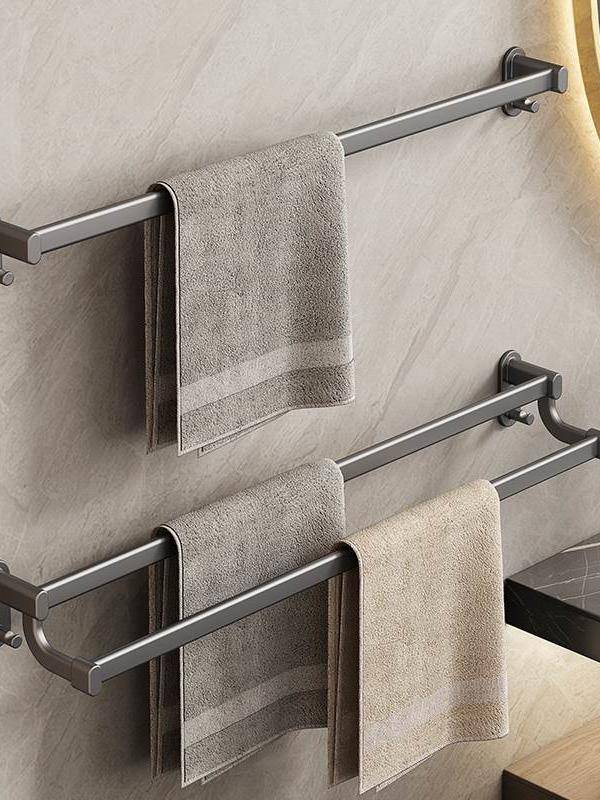 Gun ash double -pole towel rack free punching toilet towel shot shots, space aluminum light luxury bath towel racks