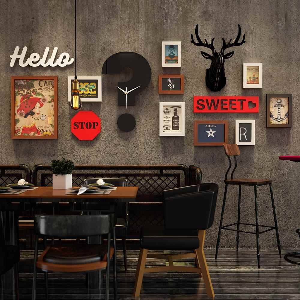 Popular molecules_2371 Industrial Wind Photo Wall Deer Clock Clock Clock Box Decorative Painting Retro Show Photo