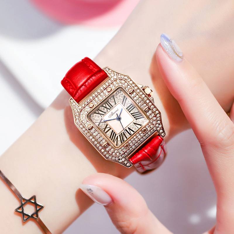 Watch square watch Girls Middle School Student Swiss fashion belt inlaid diamond ladies watches waterproof