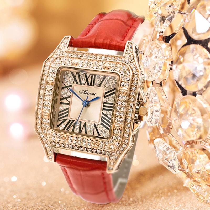 Watch square watch Girls Middle School Student Swiss fashion belt inlaid diamond ladies watches waterproof