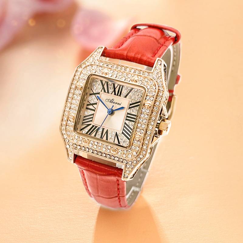 Watch square watch Girls Middle School Student Swiss fashion belt inlaid diamond ladies watches waterproof