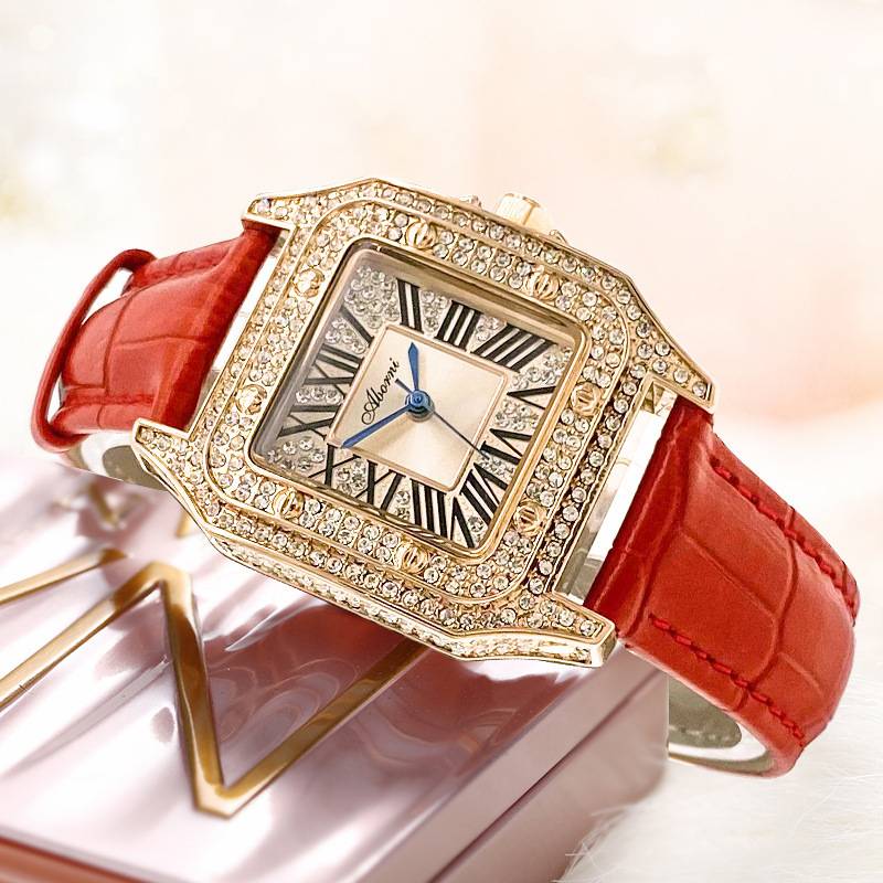Watch square watch Girls Middle School Student Swiss fashion belt inlaid diamond ladies watches waterproof