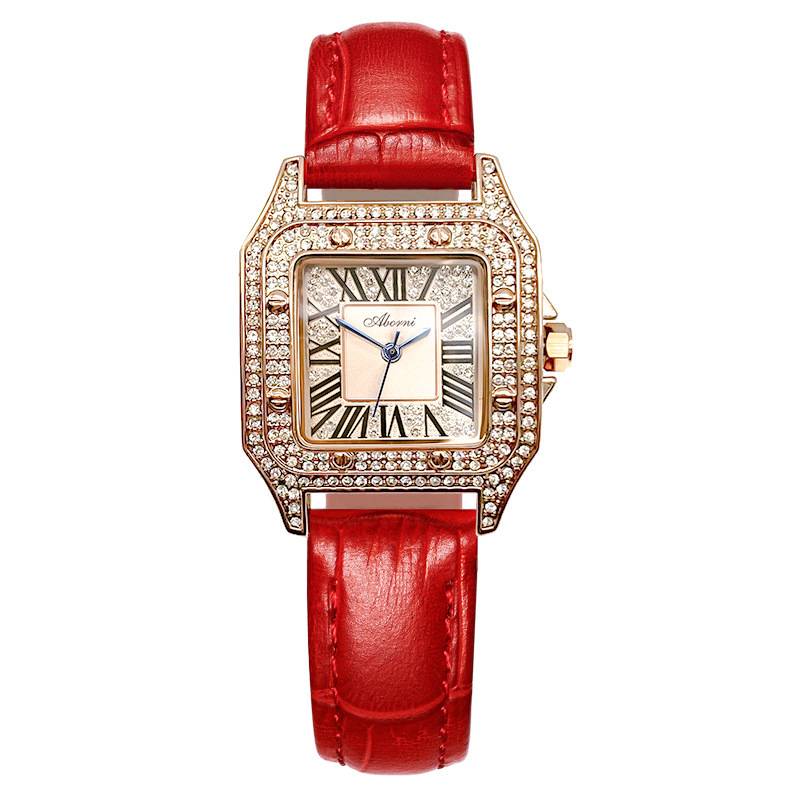 Watch square watch Girls Middle School Student Swiss fashion belt inlaid diamond ladies watches waterproof