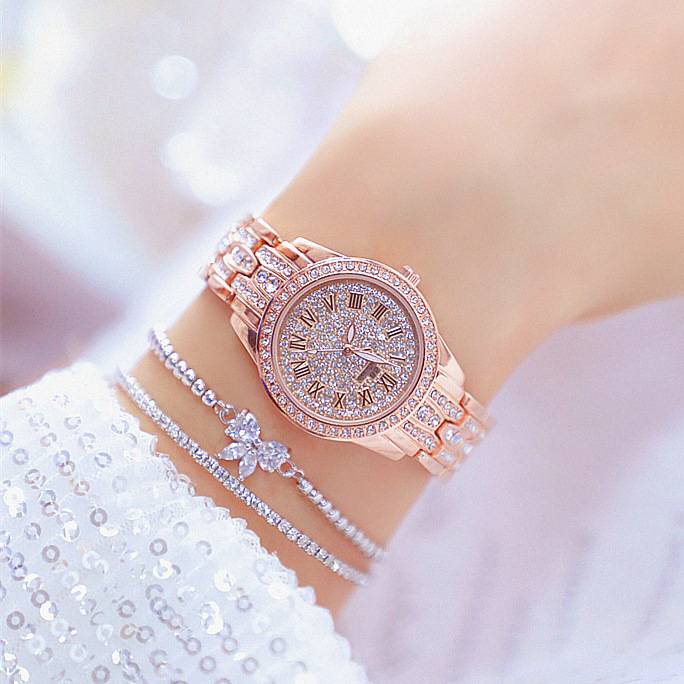 Trendy net red high -level student new watch linked list custom full diamond female watch genuine