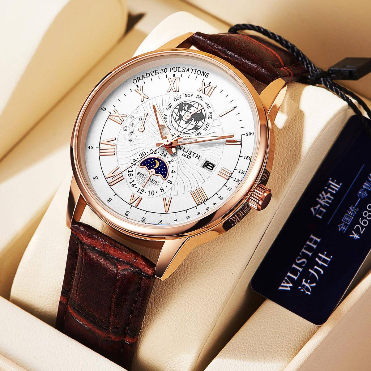 Woli Slims and fashion temperament Men's Watch Waterproof Business belt quartz watch Male cross -border watch