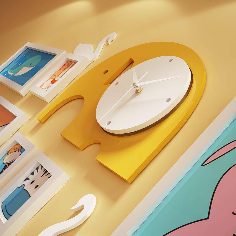 Solid Wood_6191_Cripping solid wood photo wall Children's photo frame decorative painting elephant clock can be replaced