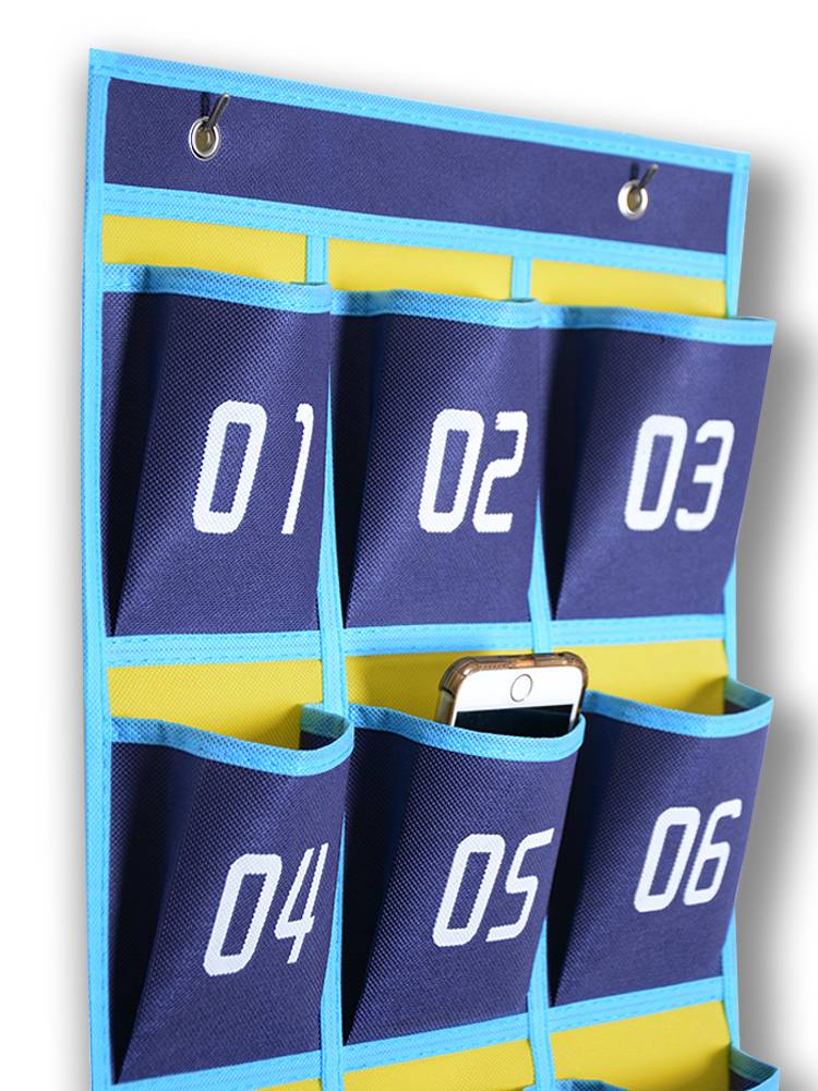 Blue Pass mobile phone bag hanging wall -style class classroom mobile phone receiving bag hanging bag Student mobile phone skipping mask store bag