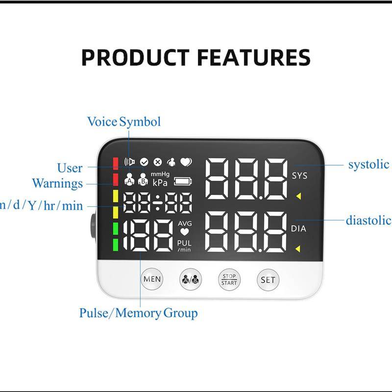 Cross -border large -screen LED household electronic blood pressure titer FDA smart English voice broadcasts