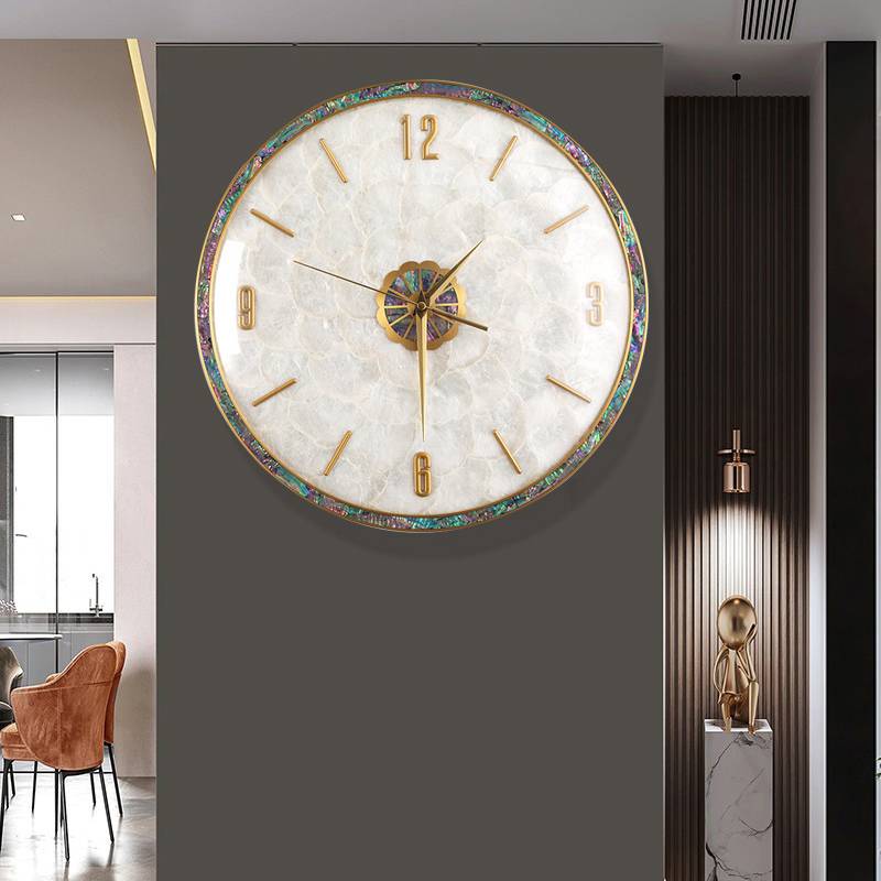 A150 shell clock modern light luxury inlaid high -end bell brass European -style hanging watch Nordic mute hanging wall clock clock