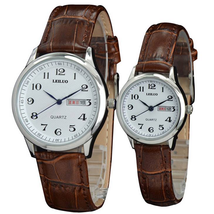 Middle -aged and elderly students, young men and women watches, large dial digital leather steel band -steel import movements, quartz watch