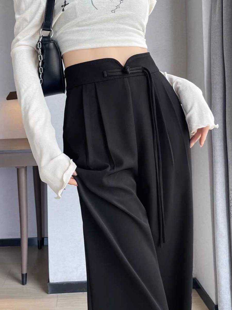 Black suit pants high -end sense sense 2024 new spring retro Chinese style design sensor narrow version wide -leg pants