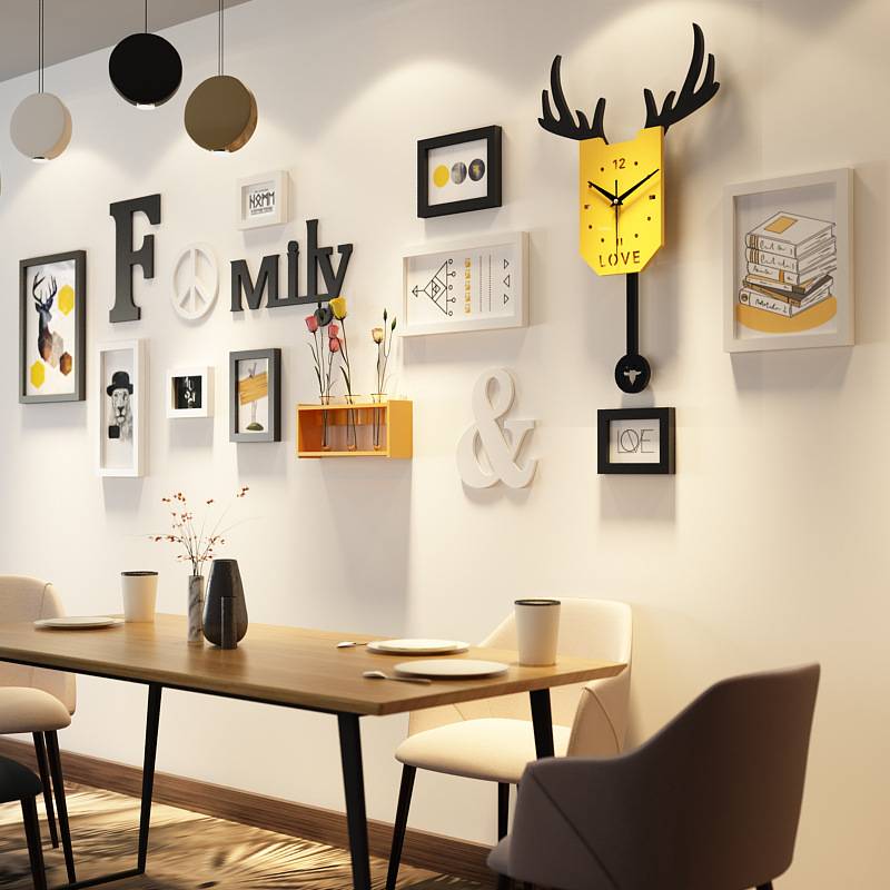 Solid Wood_6574_Segal Wood Photo Wall Promotion Swing Clock Decoration Painting Nordic Photo Frame can change photos of photos