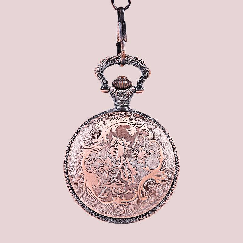Large fine chain ancient red flip pocket watch case relief poker pattern pocket watch