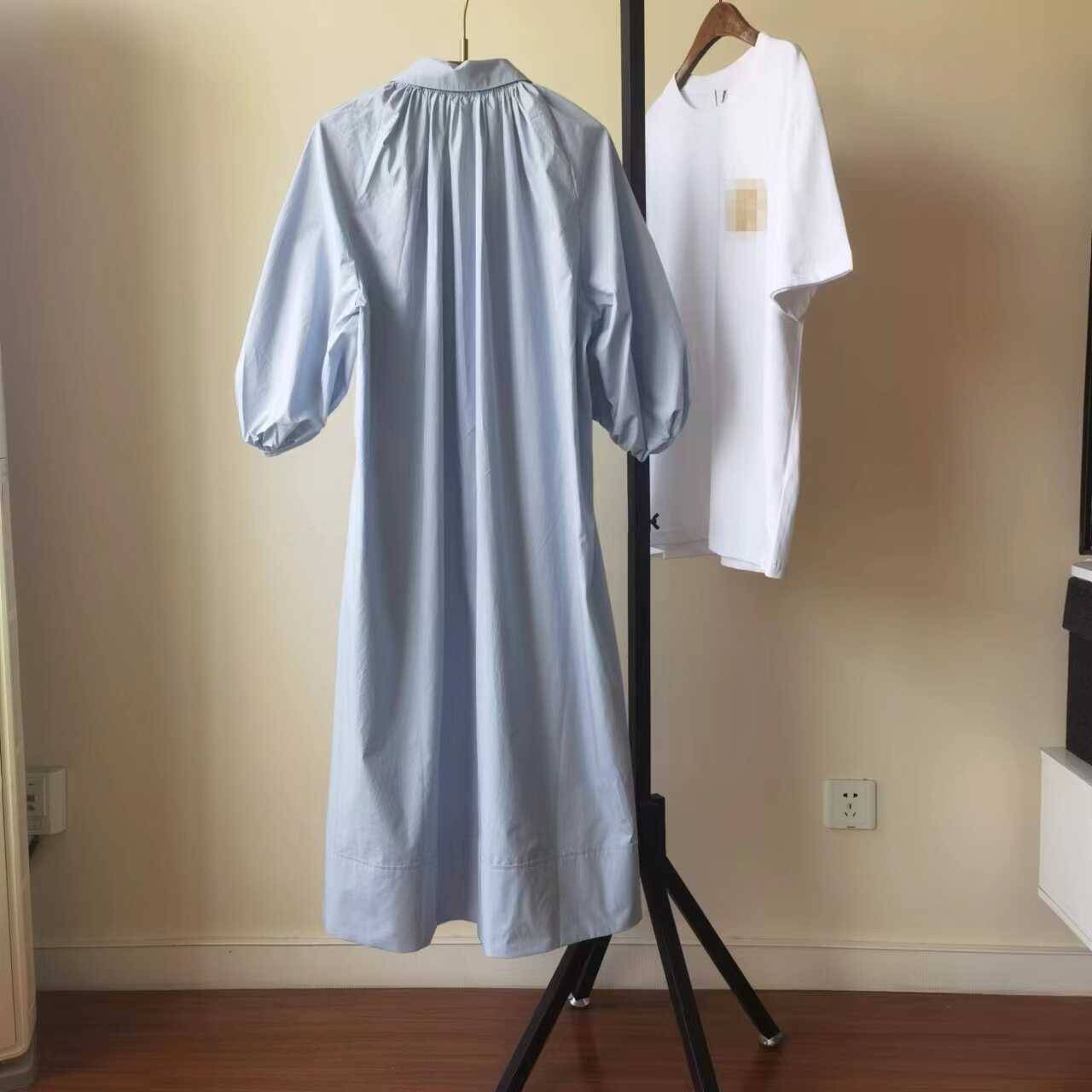 GW01162-Positive-Loose and Slender Shirt Collar Bubble Sleeve A-line Dress-Fusi Cotton Breathery-Specialty