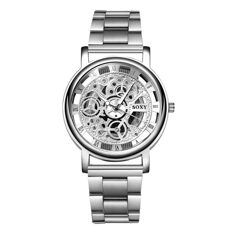 Hot -selling men's network belt watch men's non -mechanical hollow watch fashion men's steel belt watch
