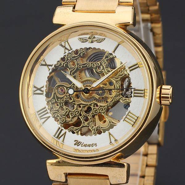 New Winner fully automatic mechanical watch men's steel belt gold watches Personal hollow tide men's watch