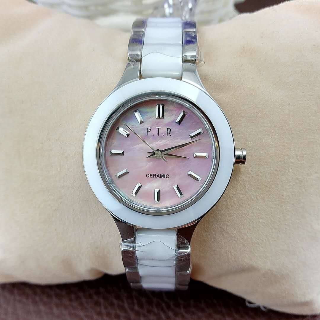 Watch 2018 New White Ceramics Pink Rainbow Shell Women's Watch+Full Steel Valentine's Day Gift