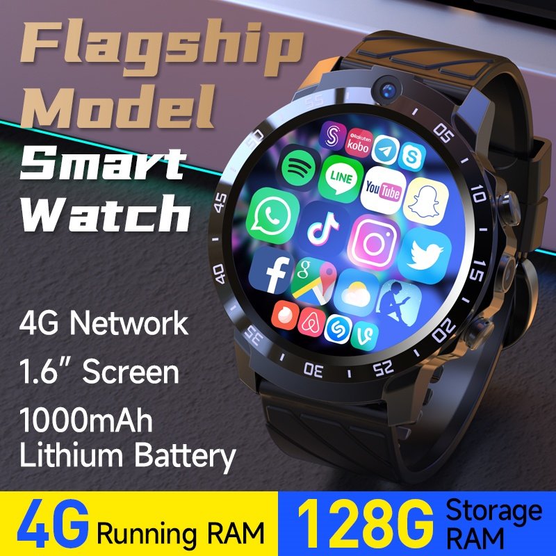 500 Million Pixels BT Calling GPS Wifi Sim Card Watch MT27 4G Smart Watch 4+16G Full Touch Screen 1.6inch IPS 400*400 Smartwatch