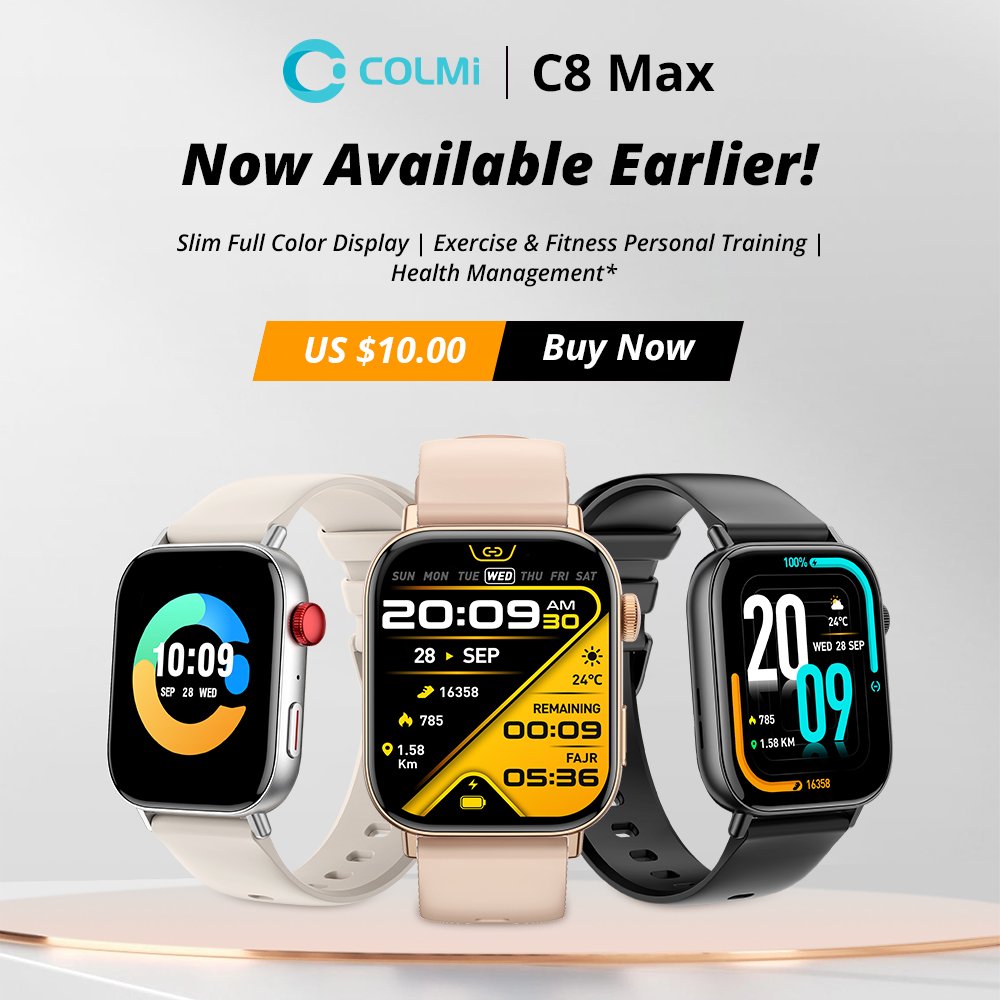 New COLMI C8 Max Voice Calling Smart Watch 1.93" inch Large HD Color Display Health Fitness Monitor Series Smartwatch 1ATM