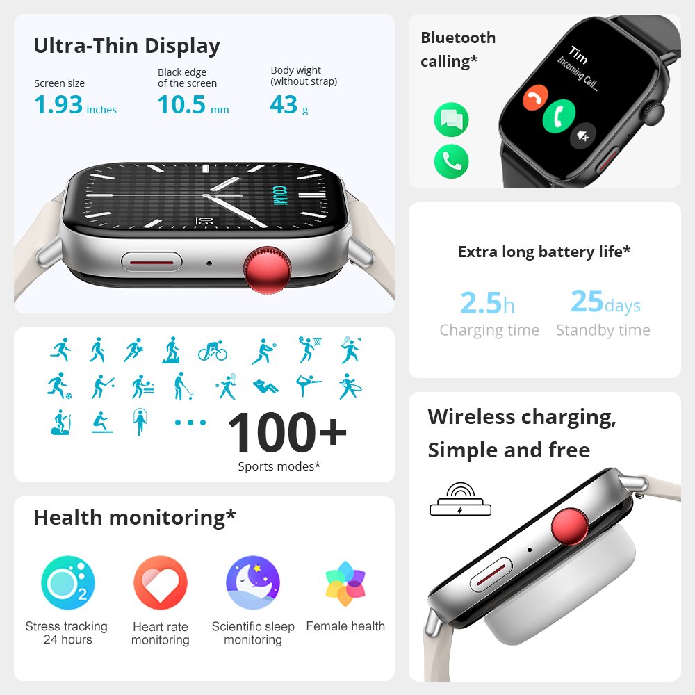 New COLMI C8 Max Voice Calling Smart Watch 1.93" inch Large HD Color Display Health Fitness Monitor Series Smartwatch 1ATM