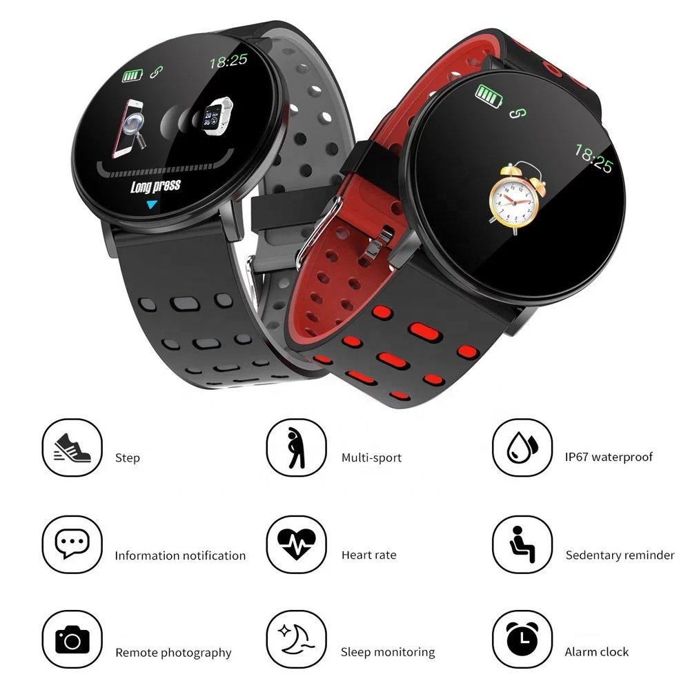 Women High-definition Touch round Screen ce Smartwatch Wristband Fitness Heart Rate Monitor Smart Phone Watch Band 119plus