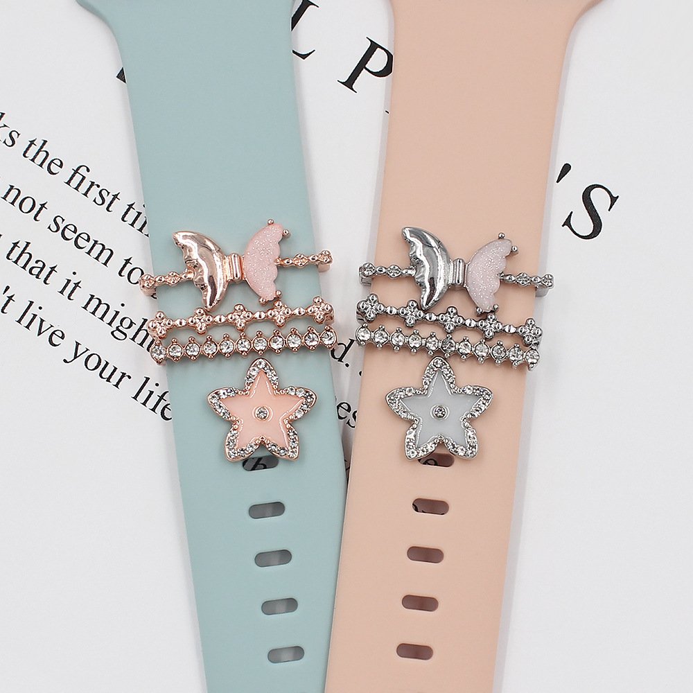 Smart Watch Sport Silicone Strap Accessories Metal Decorative Rings Ornament Flower Butterfly Diamond Watch Band Charms