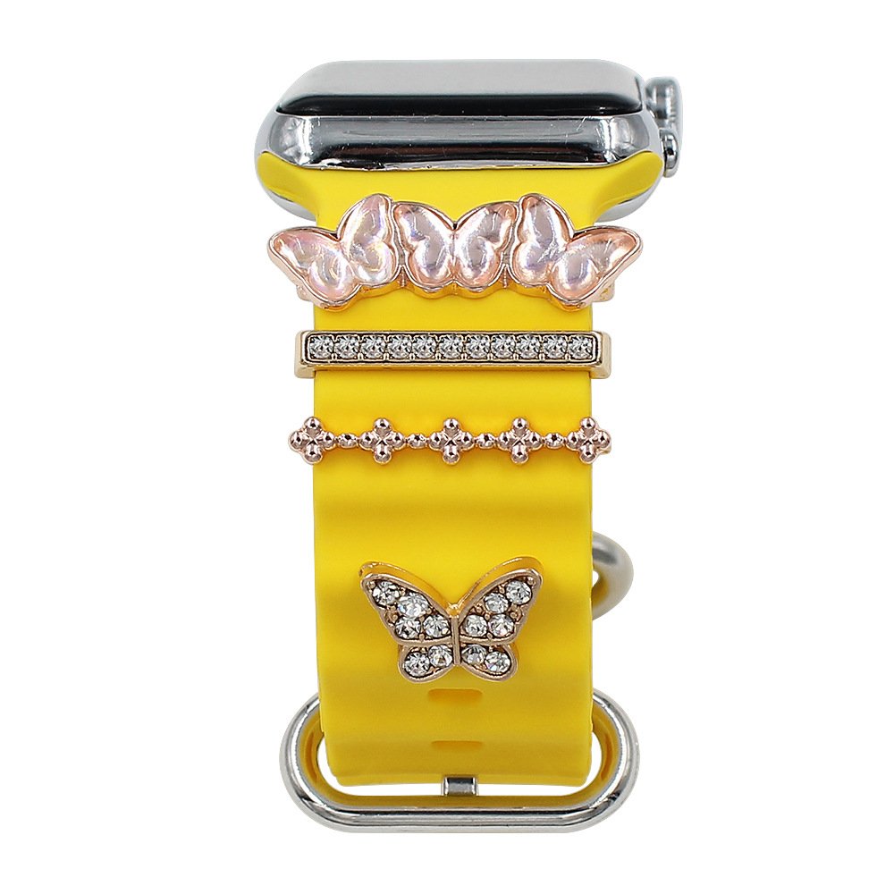 Smart Watch Sport Silicone Strap Accessories Metal Decorative Rings Ornament Flower Butterfly Diamond Watch Band Charms