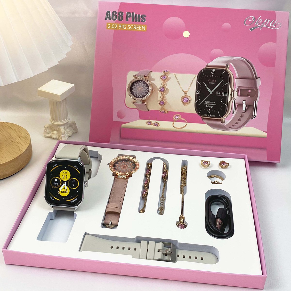A68 Plus Girl Gift set Reloj inteligente Smartwatch 2024 Montres intelligentes Women Luxury Fashion Smart watch for Ladies