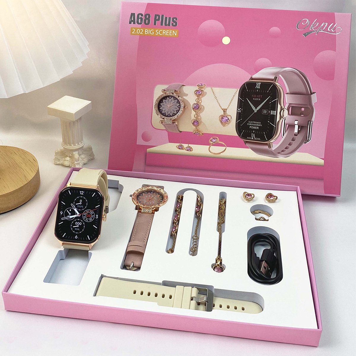 A68 Plus Girl Gift set Reloj inteligente Smartwatch 2024 Montres intelligentes Women Luxury Fashion Smart watch for Ladies