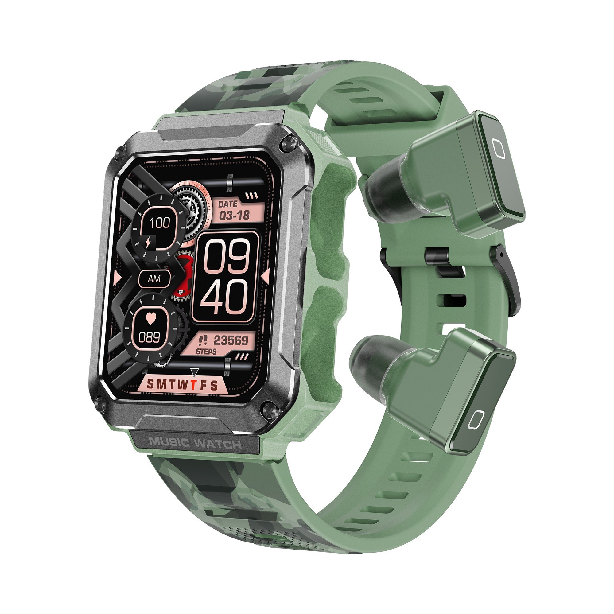 New Arrive Waterproof 1.96 iPS HD Screen TWS Headset BT Call Smart Bracelet T93 Wireless Earbud Smart Watch Local Music Earphone