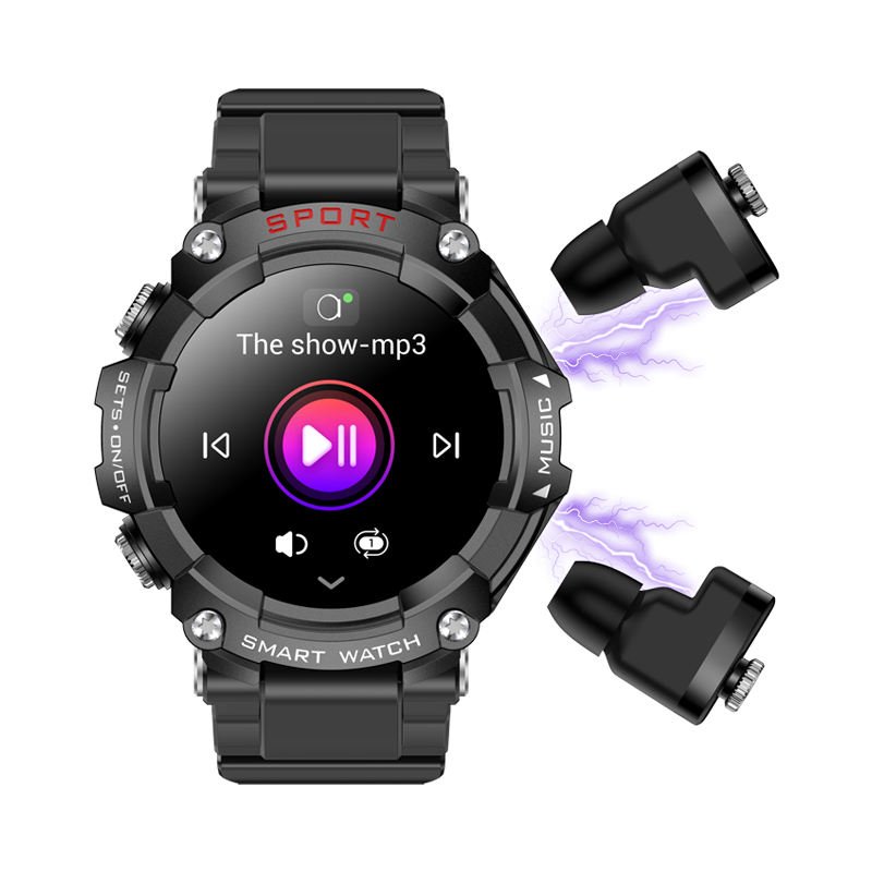2024 New Men Smartwatch Round Shape Touch Screen Heart rate Monitoring T96 Smart Watch with Earbuds 2 in 1