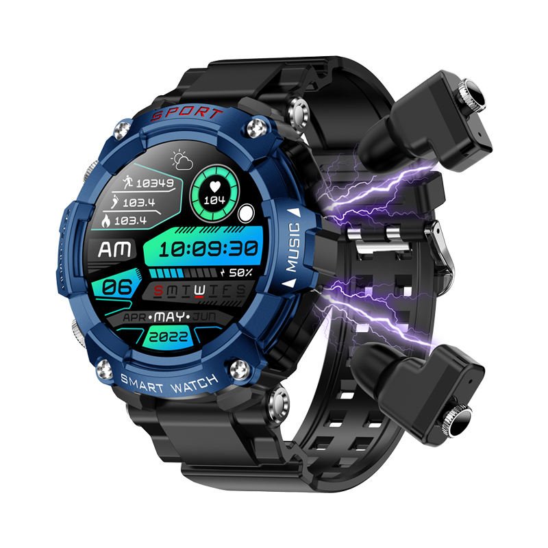 2024 New Men Smartwatch Round Shape Touch Screen Heart rate Monitoring T96 Smart Watch with Earbuds 2 in 1