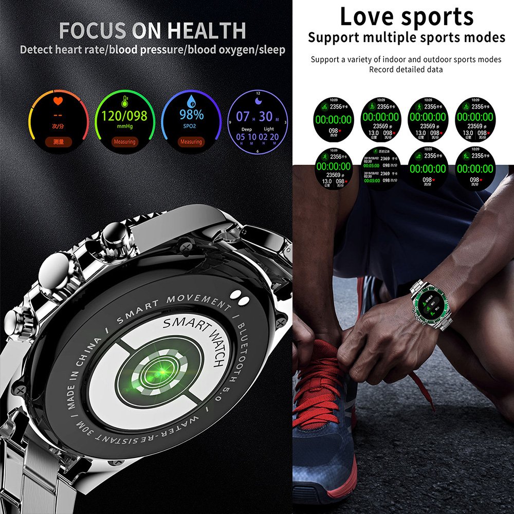 Fashion Business Style AW12 Smart Watch IP68 Waterproof Multifunction Steel Strap Round Screen Sports Smart Bracelet for Men